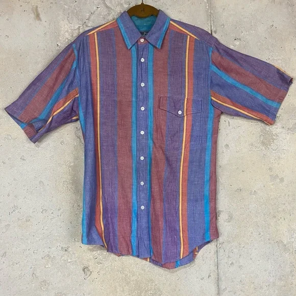 Vintage woolrich blue purple red western striped shirt sleeve shirt unisex small - Picture 1 of 6